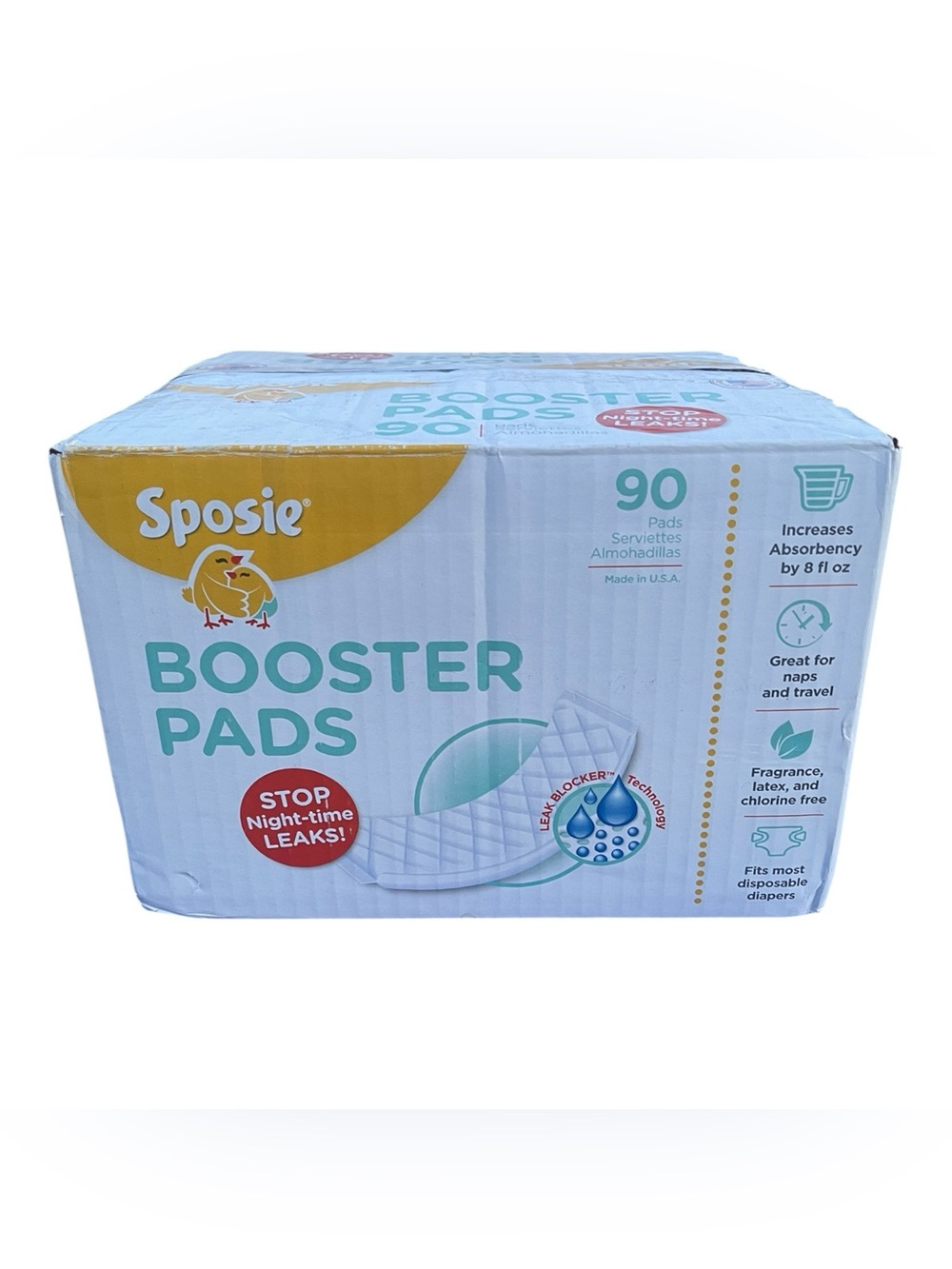New Sposie Diaper Booster Pads 90 Count - Overnight Leak Protection